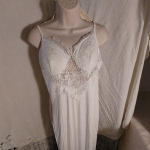 White Lace One Piece Lingerie Jumpsuit Size L Zip Back Padded Spandex Polyester